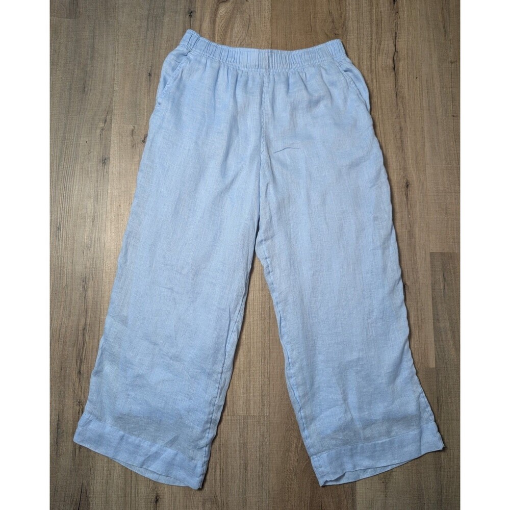 C&C California Size M Linen Wide Leg Pants Blue Pull On Pockets Boho Coastal